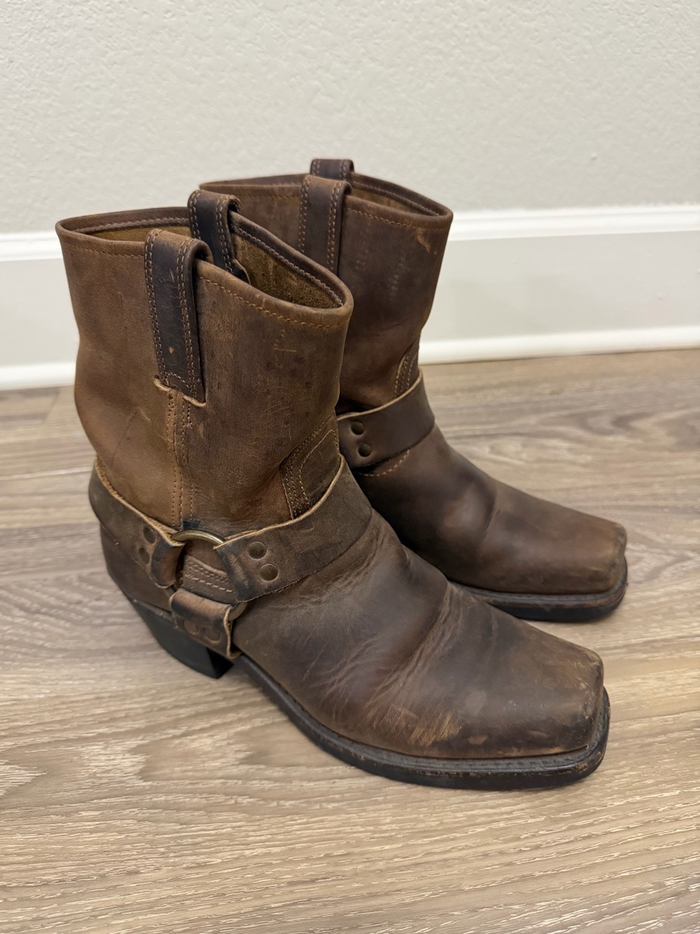 Frye Brown Leather Harness Ankle Boots Western Rodeo Women’s 8.5